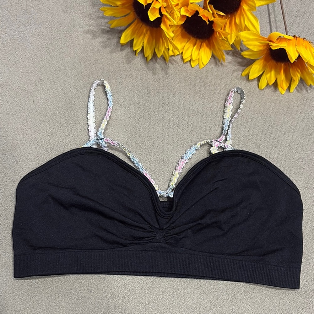 Suzette Collection Black Stretchy Bralette with Colorful Straps Women's Size OS!